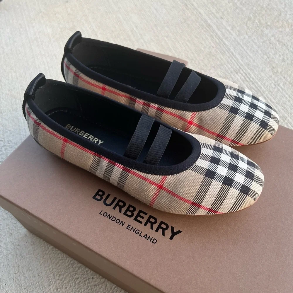 Burberry Kids Logo-Detail Check Ballerina Shoes, Size EU 35, UK 2.5 NEW in Box